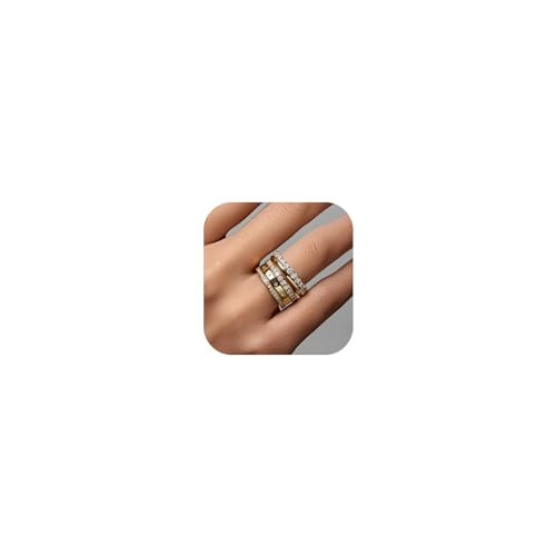 FAXHION Gold Rings for Women Non Tarnish, 14k Gold Plated Dainty Stacking Cubic Zirconia Thumb Rings, Gold Knuckle Women Rings Set Jewelry Size 5-10 (gold-1, 5) | Amazon (US)