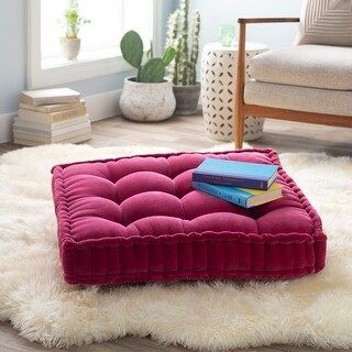 The Curated Nomad Atlanta 30-inch Tufted Velvet Floor Pillow (24" x 24" Square - Bright Pink) | Bed Bath & Beyond