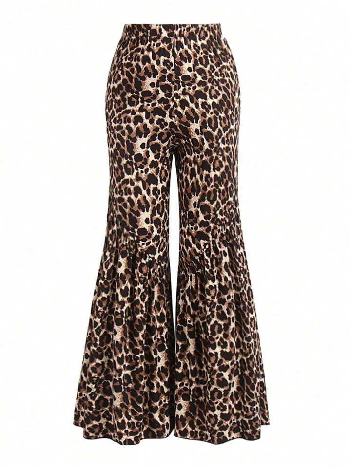 SHEIN Clasi Plus Leopard Print Flare Leg Pants | SHEIN