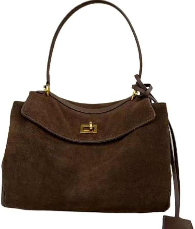 New Girls' Suede Handbag With Retro Lock Buckle, Cowhide Suede, Large Capacity Tote Bag, Single S... | Amazon (US)