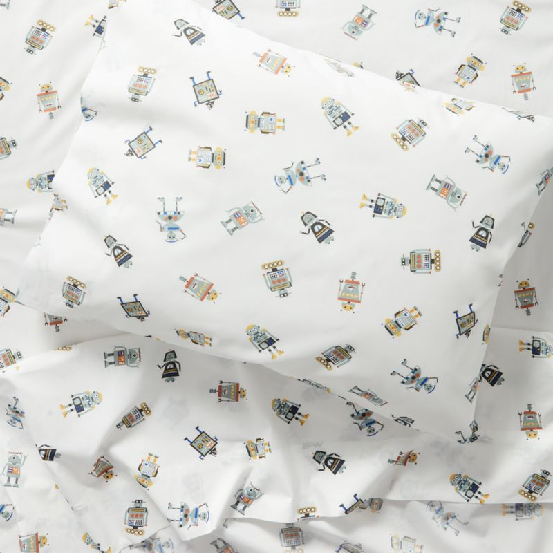Modern Robot Organic Cotton Kids Twin Sheet Set + Reviews | Crate & Kids | Crate & Barrel