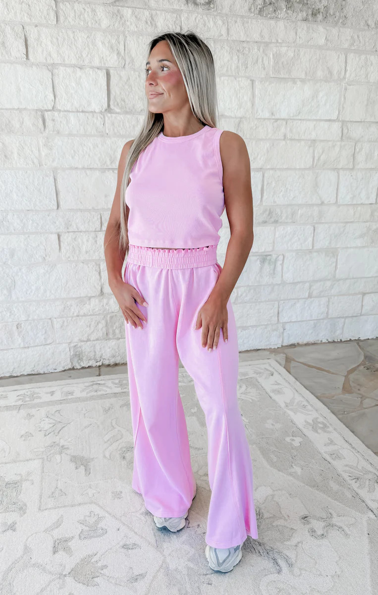 Hard To Beat Ribbed Knit Tank & Palazzo Pant Set - Ballet Pink | CK Squared Boutique