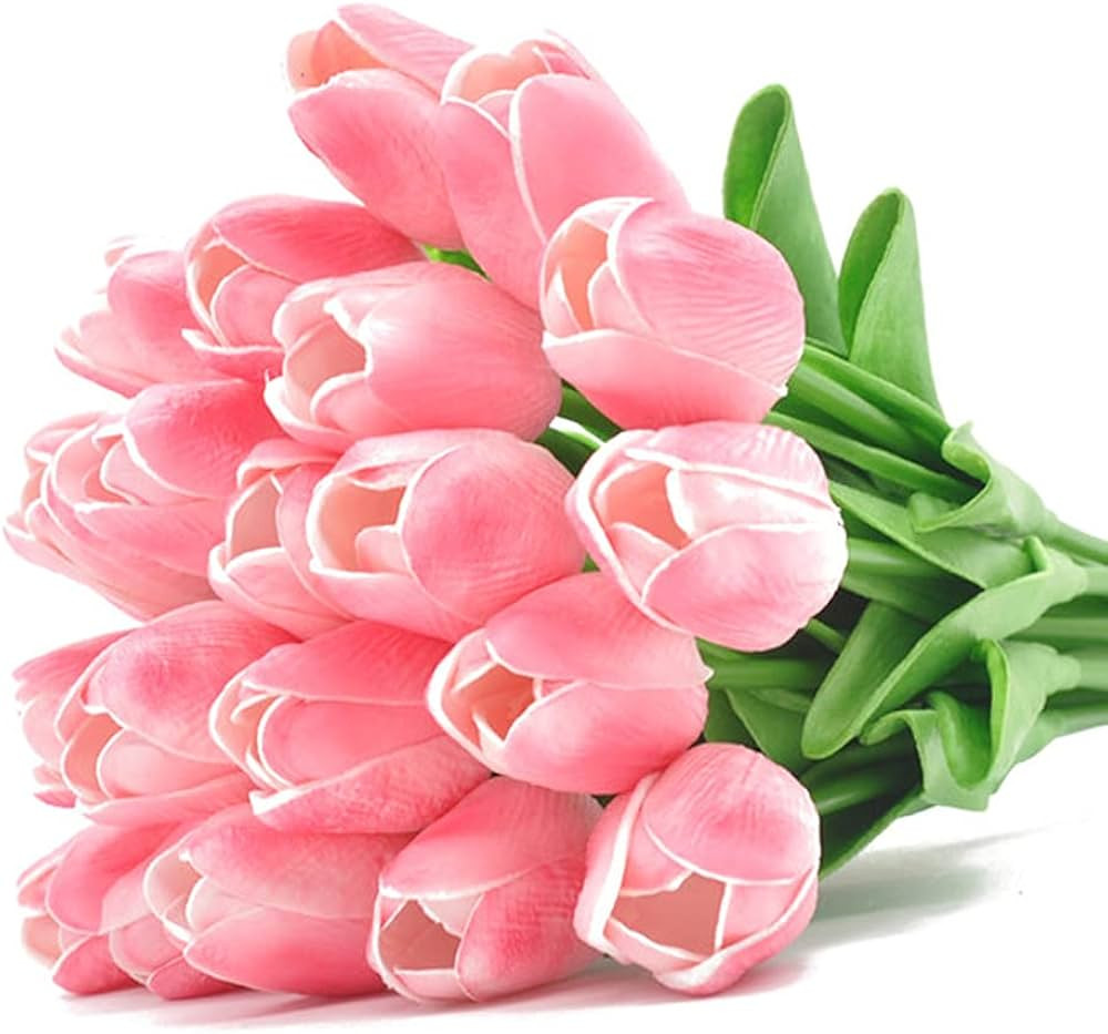 20pcs Artificial Tulips PU Touch Single Stem Tulip Fake Flower Bouquet Arrangement for Home Party... | Amazon (US)