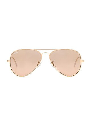 Ray-Ban Aviator Gradient in Gold & Crystal Brown Pink Silver Mirror from Revolve.com | Revolve Clothing (Global)