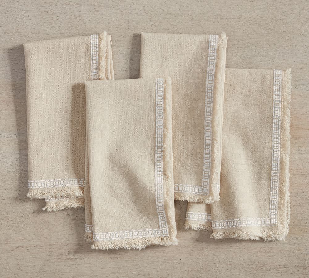 Sayulita Border Fringe Napkins, Set of 4 - Black | Pottery Barn (US)