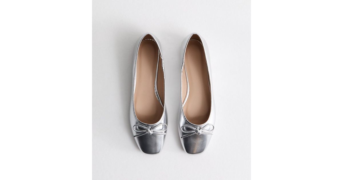 Truffle Silver Leather-Look Bow Ballerina Pumps
						
						Add to Saved Items
						Remove from... | New Look (UK)