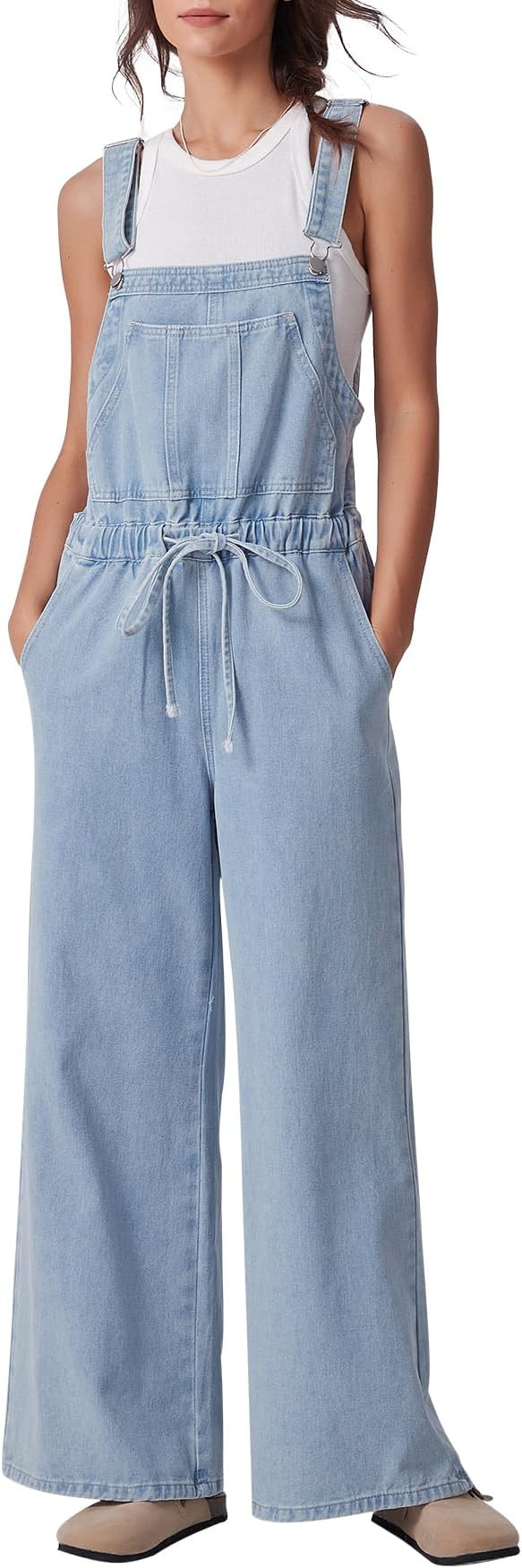 Kedera Spring Denim Overalls for Women Loose Fit Bowknot Drawstring Wide Leg Jeans Overalls with ... | Amazon (US)