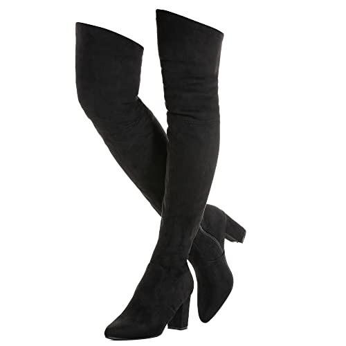 N.N.G Women Over the Knee Boots, Black Suede,Pointed Toe Block Heel,Side Zipper,Thigh High Winter Boots for Evening Wear and Party,Size 7 | Amazon (US)