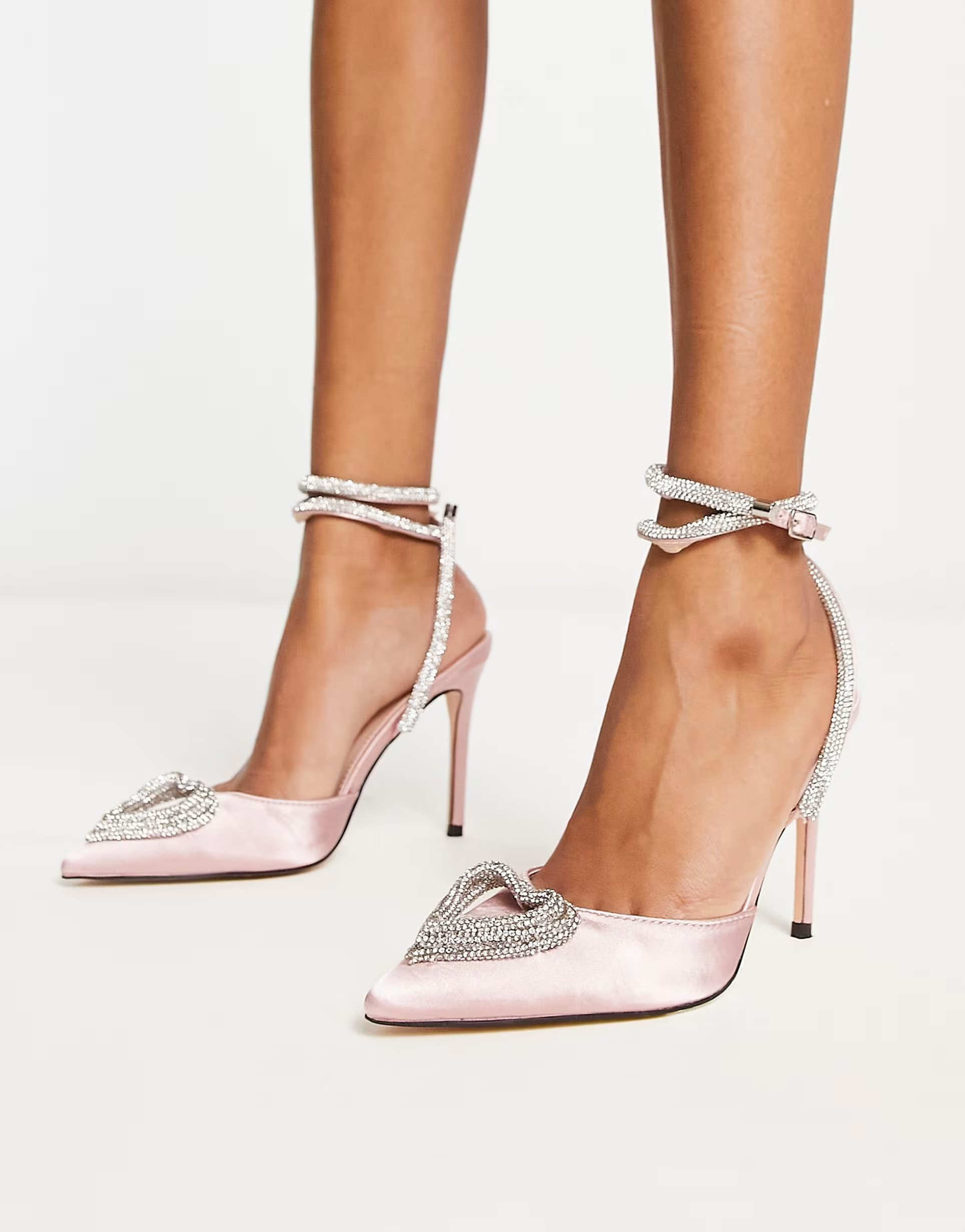 Public Desire Cupid heeled shoes with embellished heart in pink satin | ASOS (Global)