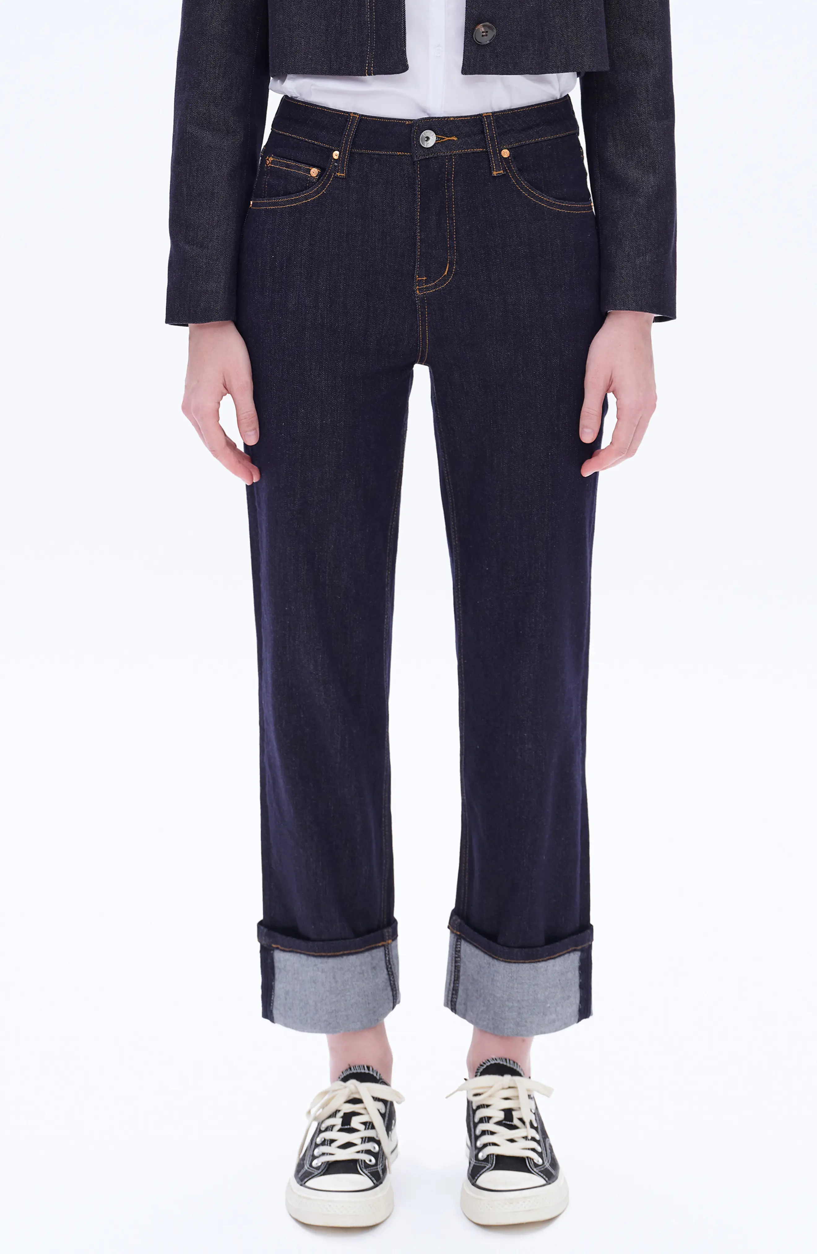 Bayeas High Waist Deep Cuff Straight Leg Jeans (Women) | Nordstrom | Nordstrom