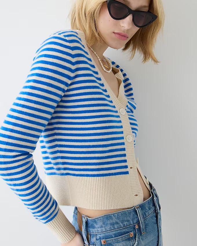 Cashmere cropped V-neck cardigan sweater in stripe | J.Crew US