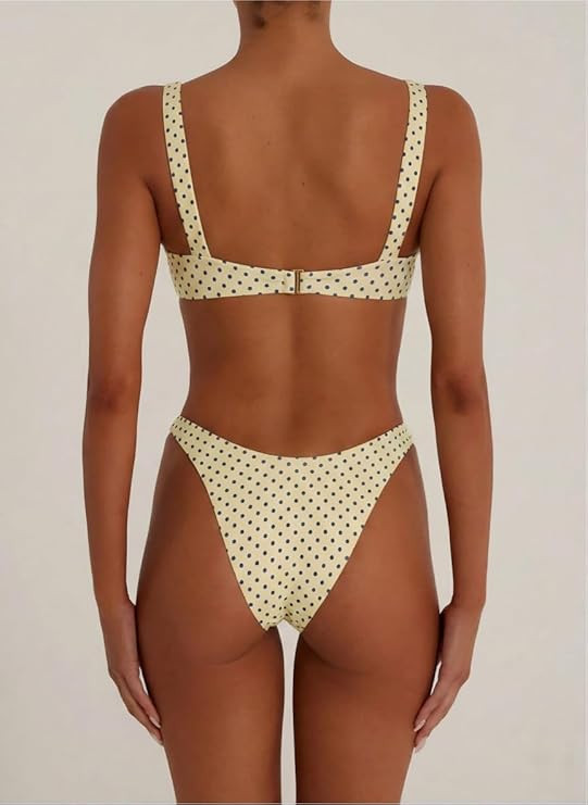 Women's High Cut Thong Bikini Scoop Neck Metal Buckle Two Piece Set Summer Beach Pool Party Y2K S... | Amazon (US)