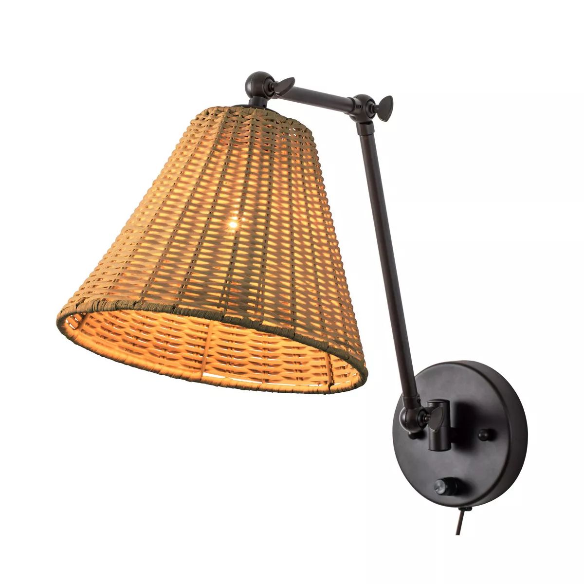 C Cattleya Black Woven Rattan Plug-in Swing Arm Wall Lamp with on/off Switch | Target
