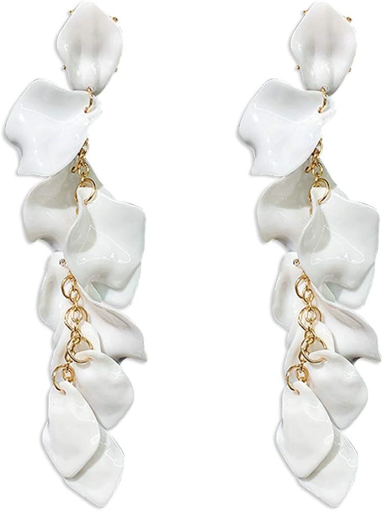 Long Rose Petal Dangle Earrings Fashion Boho Acrylic Flower Earrings Large Statement Resin Floral... | Amazon (US)