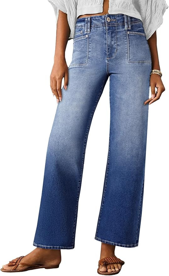 Astylish Womens Wide Leg Jeans High Waisted Stretchy Buttoned Denim Pants Trendy 2025 with Pocket | Amazon (US)