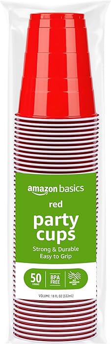 Amazon Basics Sturdy Disposable Plastic Party Cups for Cold Drinks, Red, 18oz, 50 Count, BPA-Free | Amazon (US)