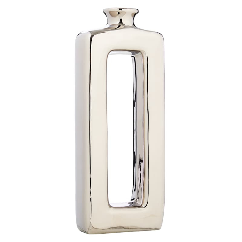 Silver Rectangular Cutout Ceramic Vase, 15" | At Home