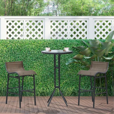 3 Piece Bar Height Outdoor Bistro Set For 2, Round Patio Pub Table 2 Bar Chairs With Comfortable Design & Strong Build | Wayfair North America