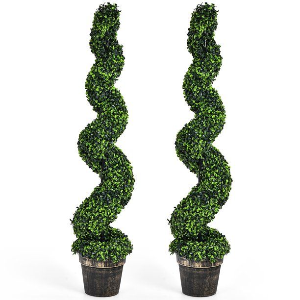 Costway 2 Pack 4FT Artificial Spiral Boxwood Topiary Tree Indoor Outdoor Decor | Walmart (US)