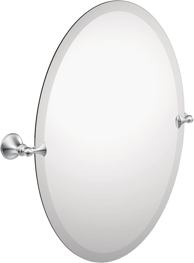 Moen Glenshire Chrome 26 x 22-Inch Frameless Pivoting Bathroom Mirror, Wall Mounted Oval Tilting ... | Amazon (US)