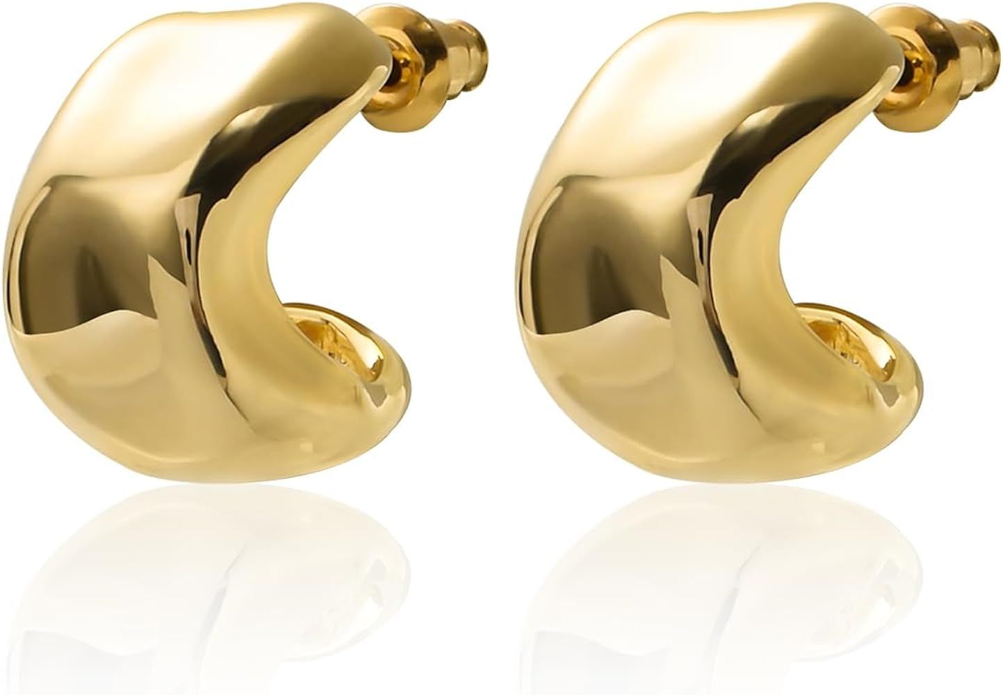 18K Gold Chunky Earrings,Hoop Studs for Women Trendy Hypoallergenic Lightweight Earrings for Girl... | Amazon (US)
