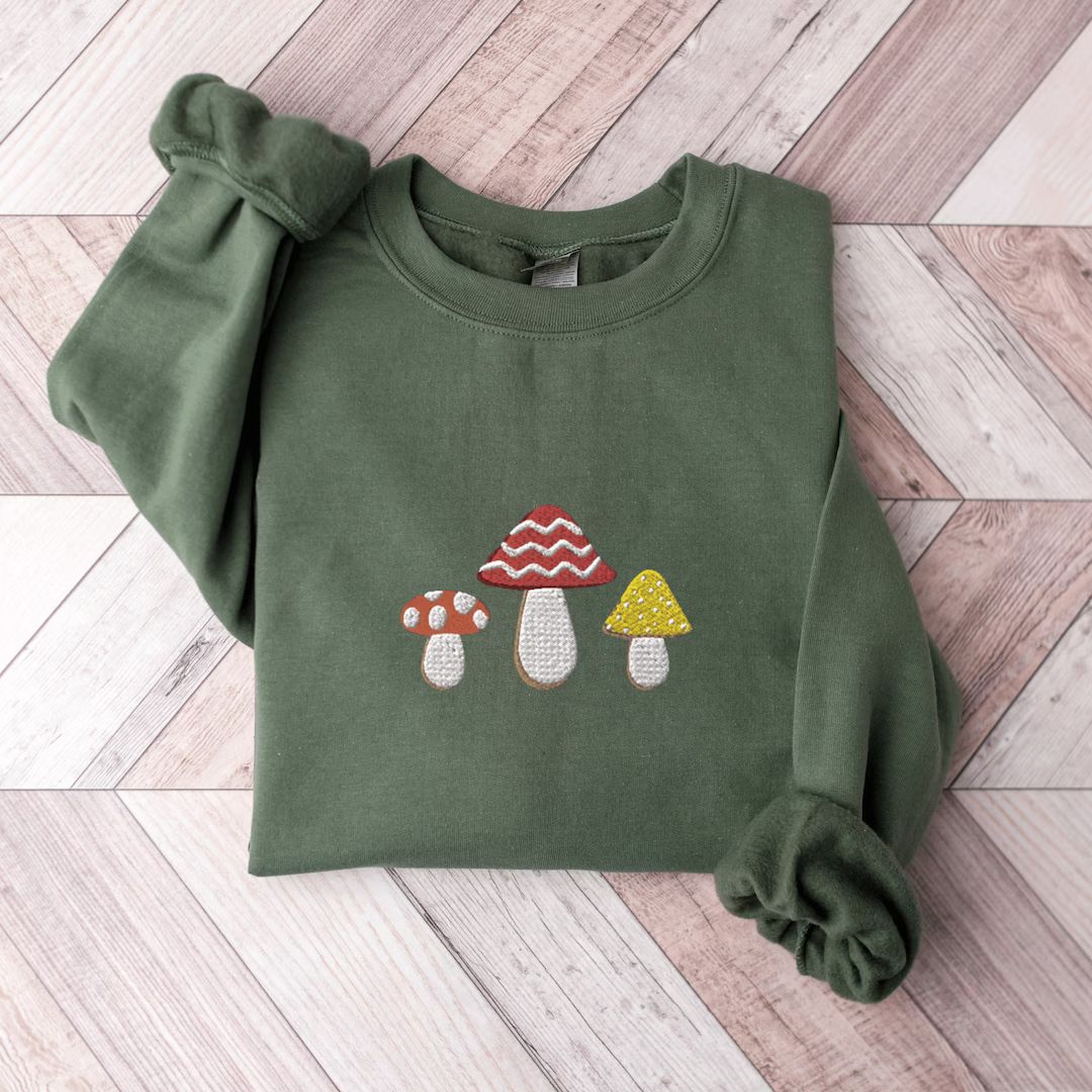 Mushroom Sweatshirt Embroidered Mushroom Crewneck Sweatshirt - Etsy | Etsy (US)