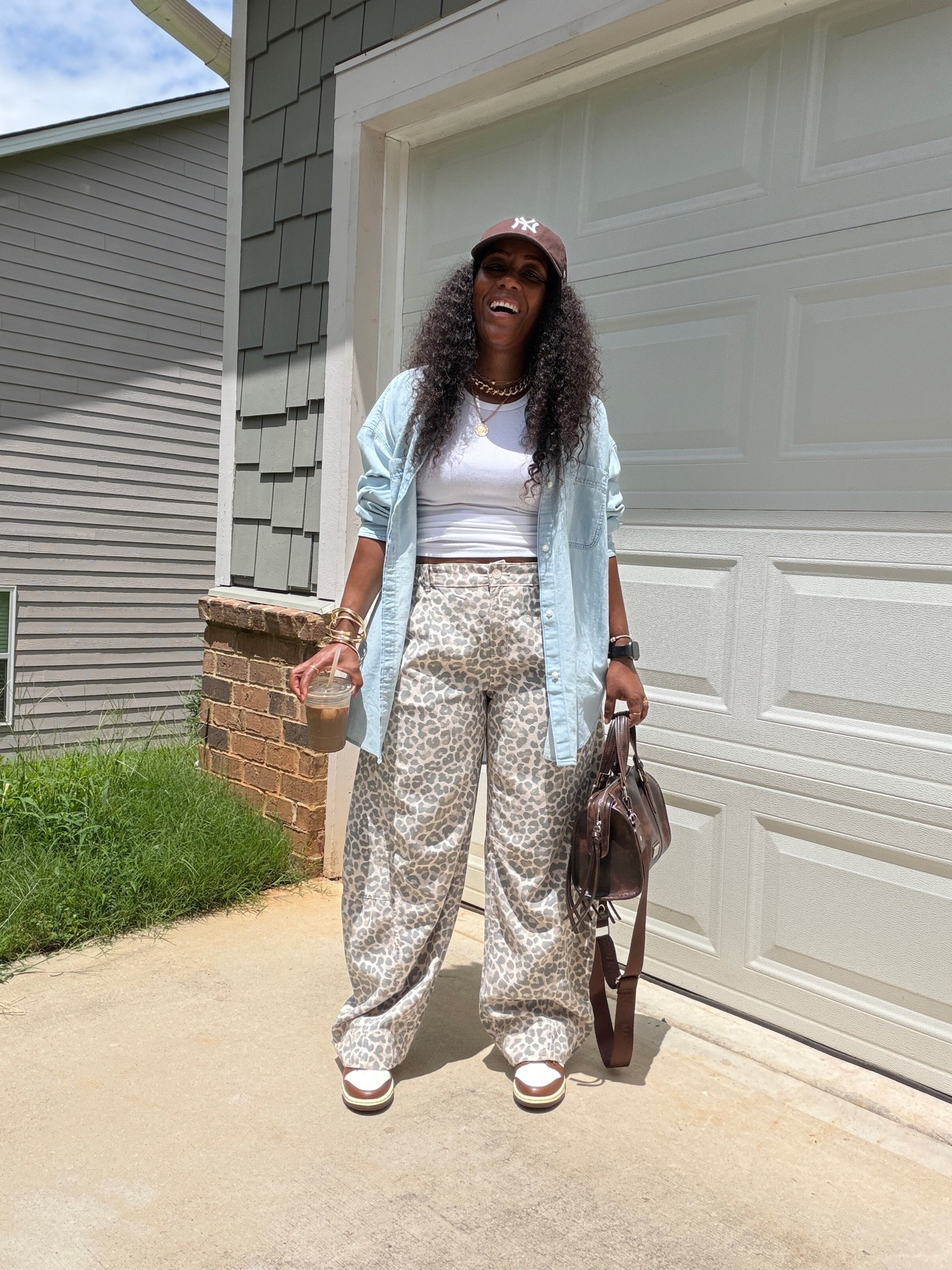 Aerie leopard print street trouser pants, Aerie anytime fave woven shirt, and white tank outfit

#LTKootd #LTKPetite #LTKOver40