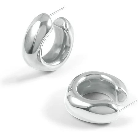 Chunky Silver Thick Hoops Earrings for Women Open Hoop Lightweight | Walmart (US)