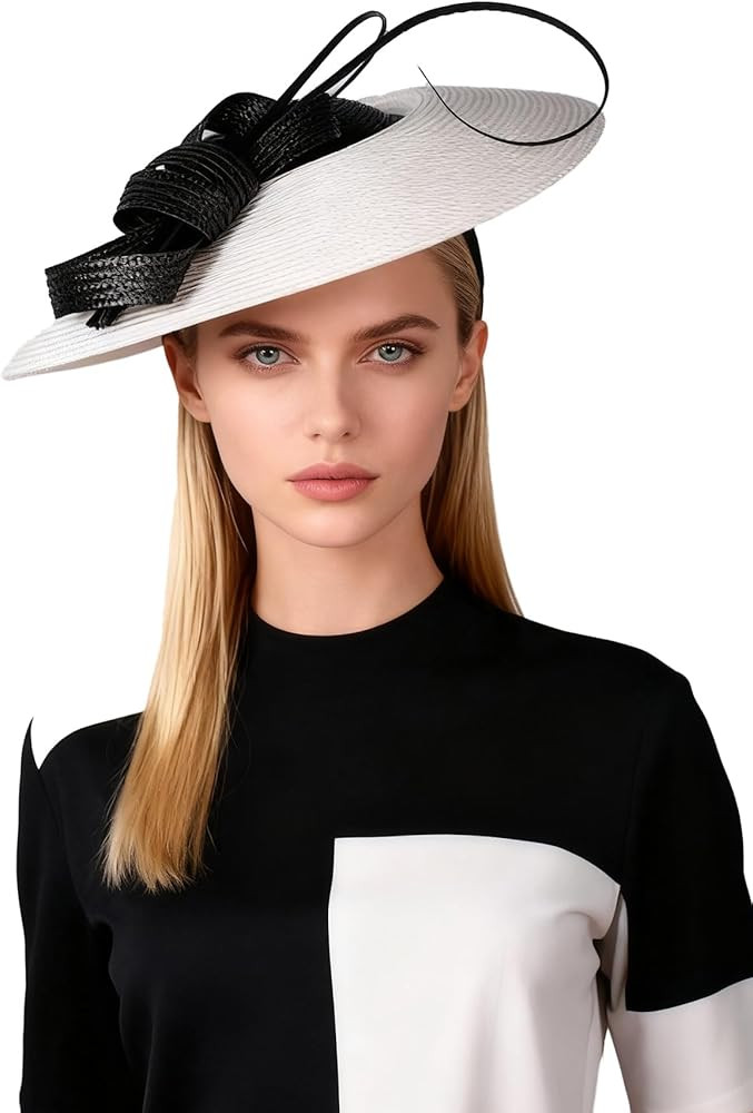 Vintage Fascinators Pillbox Hat for Women Straw Fedora Wide Brim Ladies Church Sinamay Derby Hats | Amazon (US)