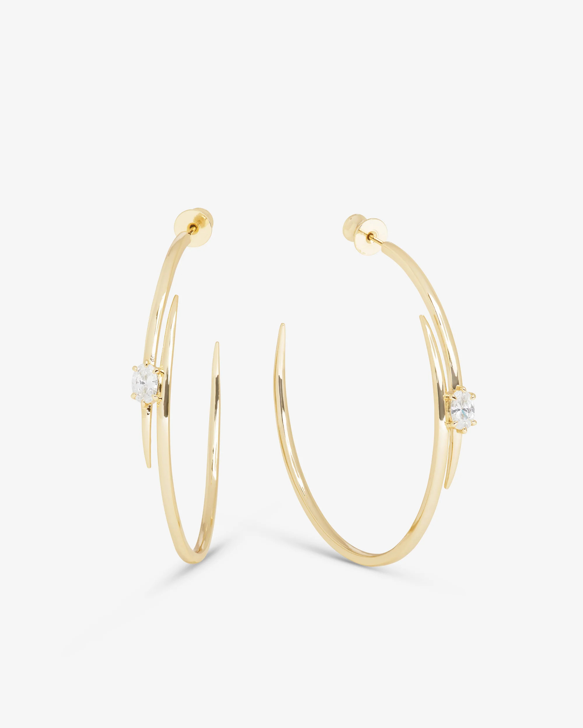 She's on Point Lasso Hoops 2" - Gold|White Diamondettes | Melinda Maria Jewelry
