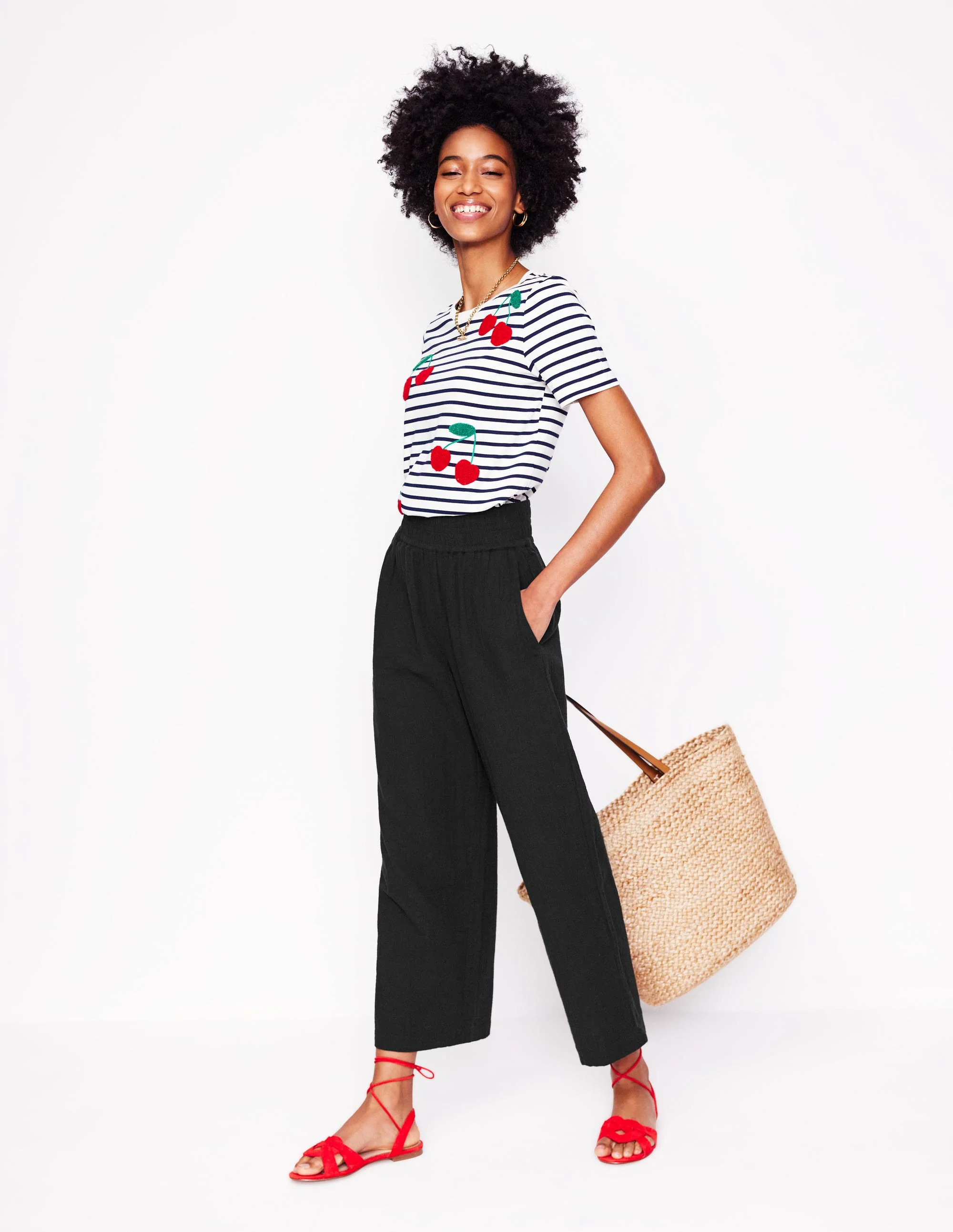 Cropped Double Cloth Pants-Black | Boden (US)