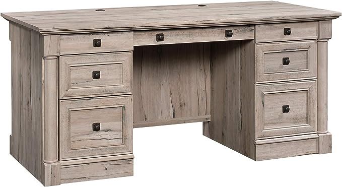 Sauder Palladia Executive Desk, L: 65.12" x W: 29.53" x H: 29.61", Split Oak finish | Amazon (US)