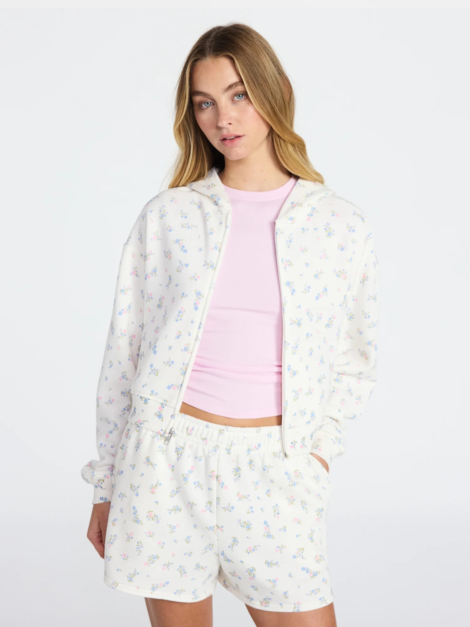 No Boundaries Boxy Zip-Up Hoodie, Women's XXS-XXL | Walmart (US)