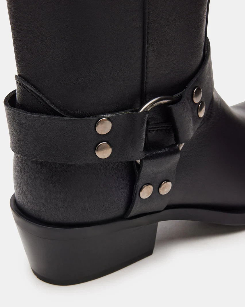 RUSKIN Black Leather Square Toe Moto Boot | Women's Boots | Steve Madden (US)