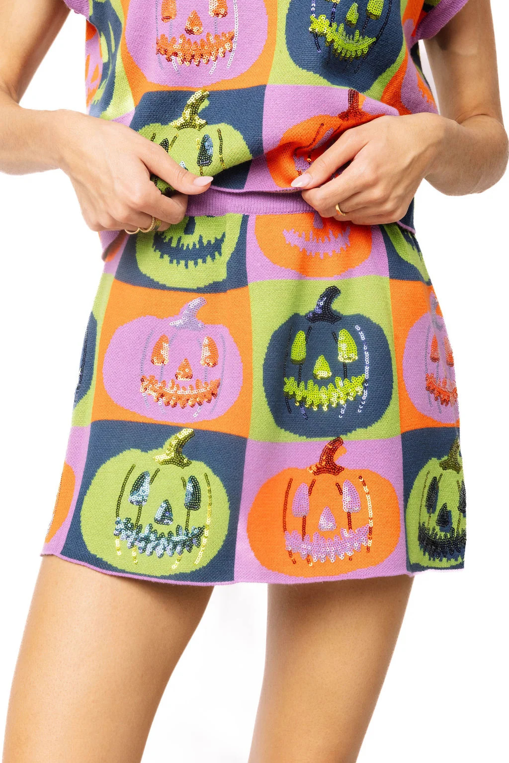 Multi Checkered Pumpkin Knit Skirt | Queen of Sparkles