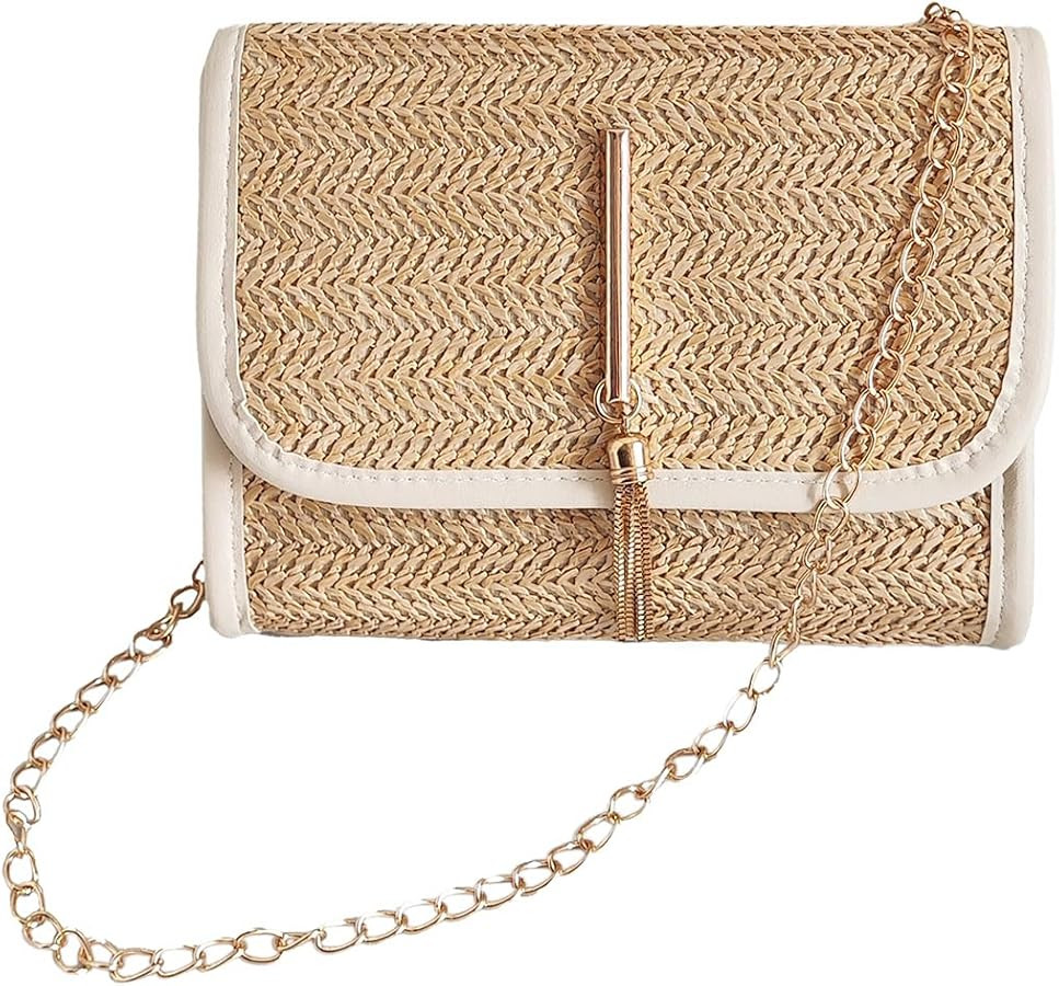 Straw Crossbody Bag for Women, Small Purse Casual Beach Rattan Clutch Summer Vacation Wristlet Wa... | Amazon (US)
