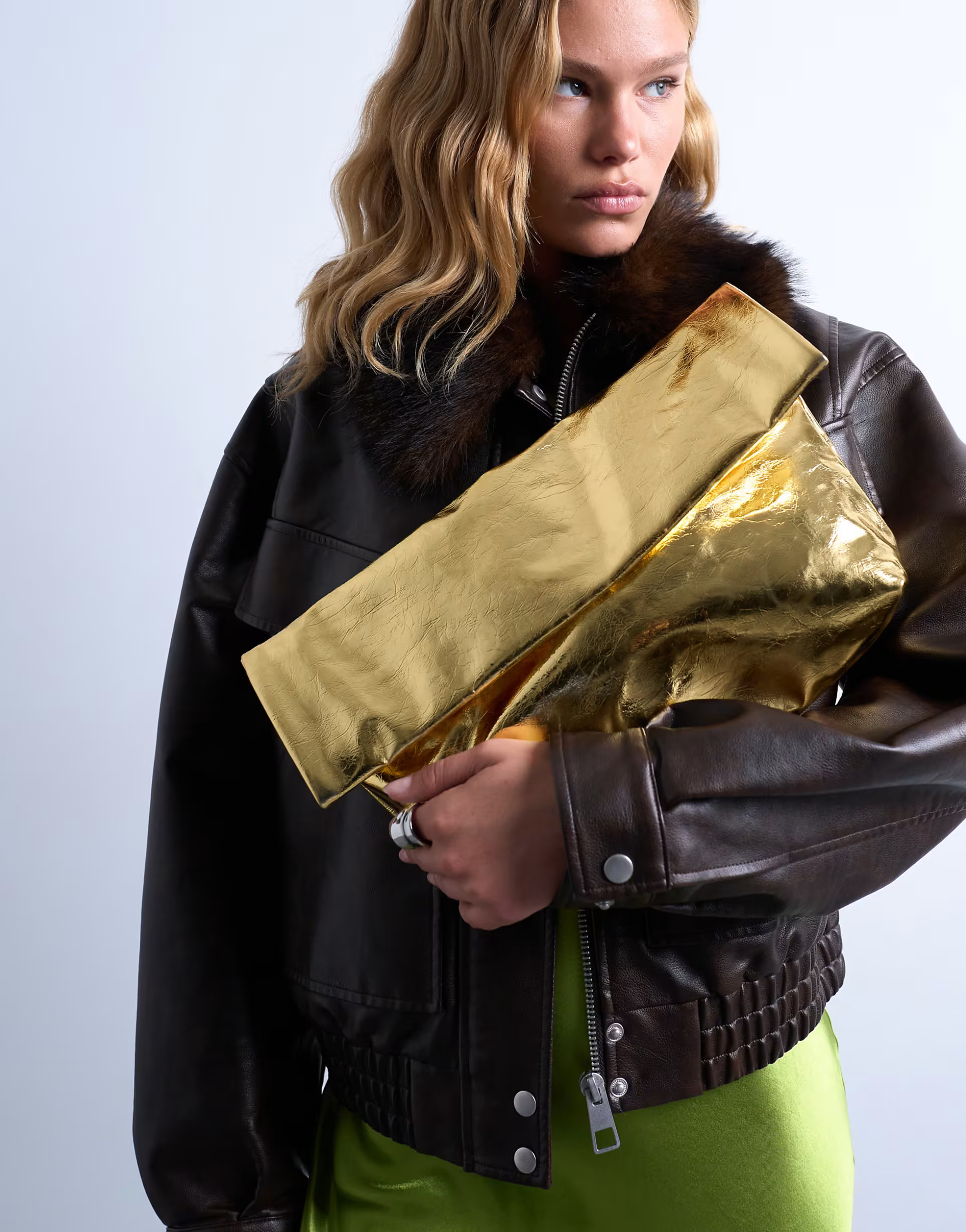 Topshop Georgia folded clutch grab bag in gold | ASOS (Global)