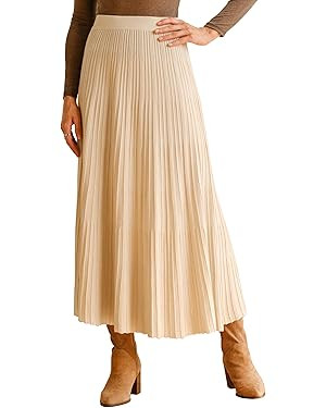 Arach&Cloz Women's Wool Blend Wide Elastic Band A-Line Pleated Flowy Long Skirts 2025 | Amazon (US)