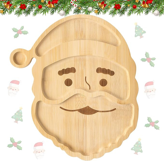 Christmas Wooden Serving Tray Santa Claus Wood Platter with 3 Compartments Cheese Snacks Charcute... | Amazon (US)