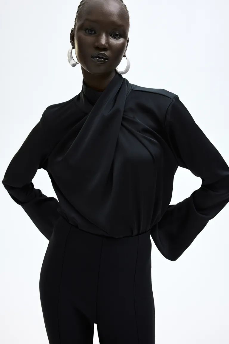 Draped Blouse - Black - Ladies | H&M US | H&M (US + CA)