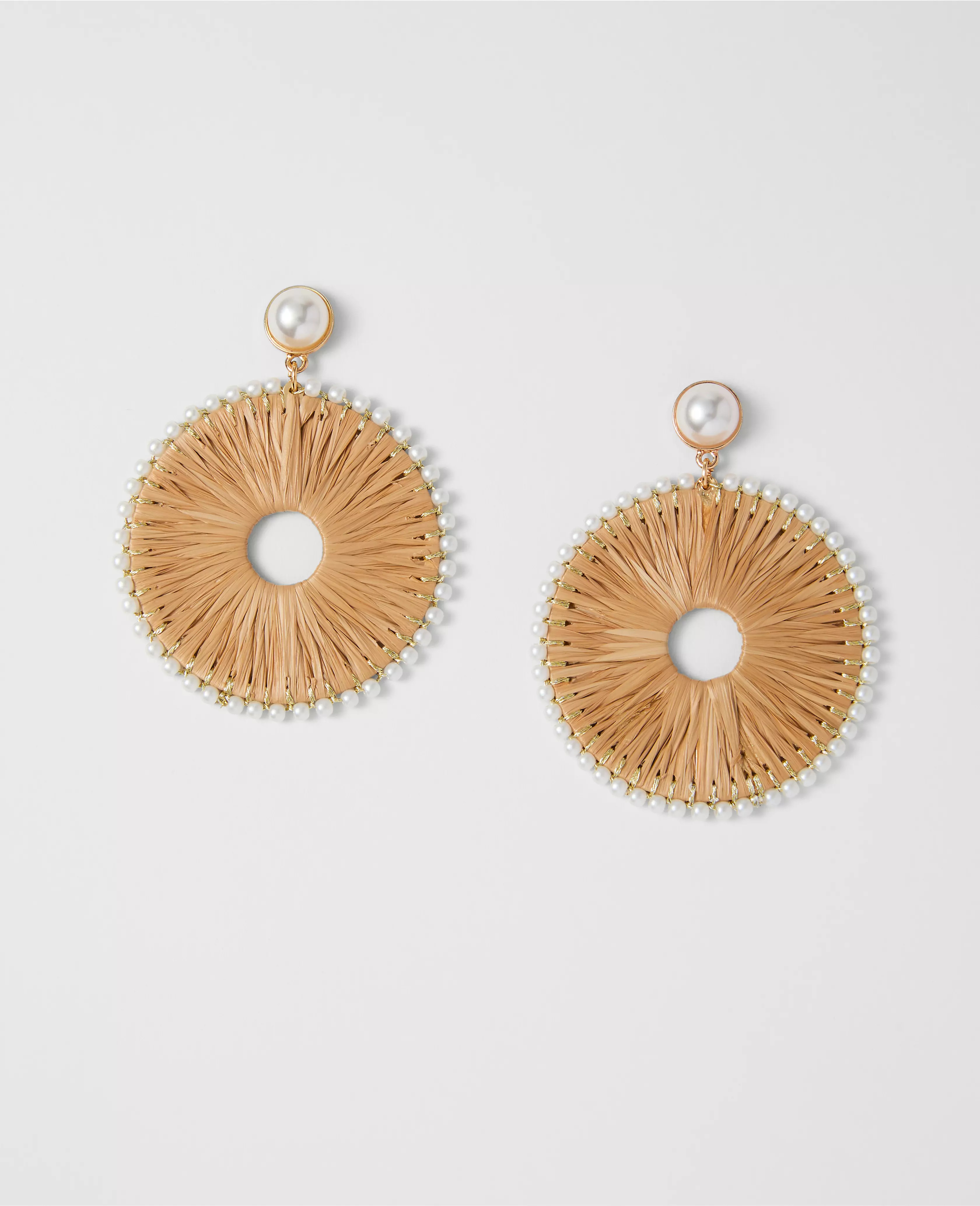 Straw Pearl Embellished Drop Earrings | Ann Taylor