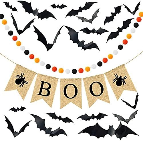 Burlap Boo Banner Fireplace Banner and Orange Black Red White 30 Pieces Wool Felt Ball Garland 8.... | Amazon (US)