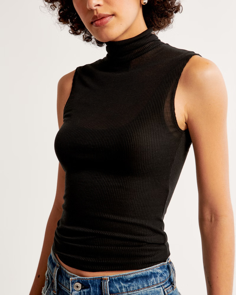 Women's Sheer Rib Layered Turtleneck Top | Women's Tops | Abercrombie.com | Abercrombie & Fitch (US)