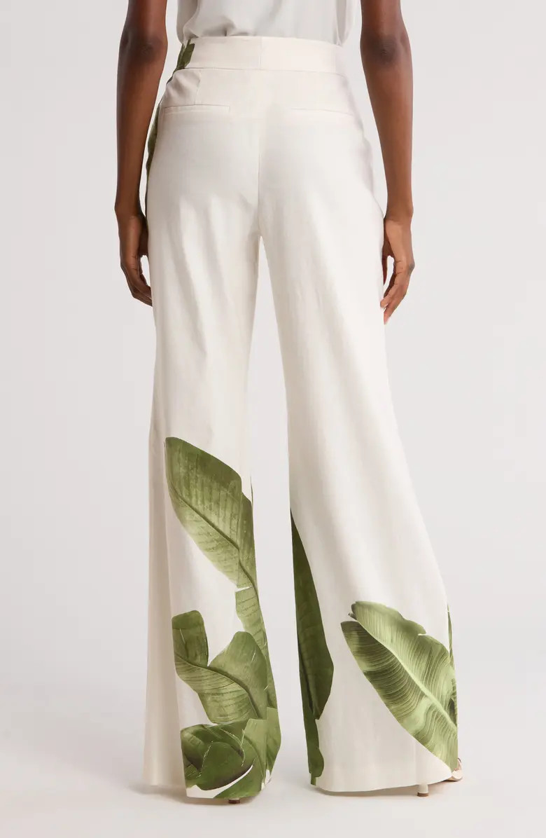 Dylan Placed Palm Leaf Print Wide Leg Linen Blend Pants | Nordstrom