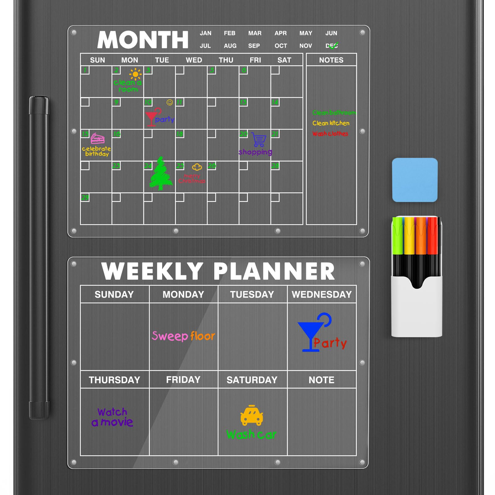 MoKo Acrylic Magnetic Dry Erase Board for Fridge, Monthly Weekly Dry Erase Calendar Set, 16"x12" ... | Amazon (CA)