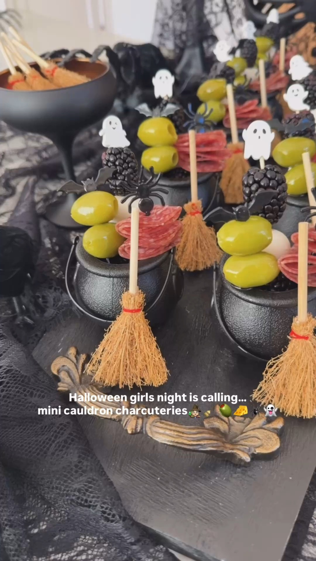 Halloween girls night is calling… mini cauldron charcuterie cups🧙🏻‍♀️🧀🫒🧹👻  The holidays are here so let’s have a little fun!! Found these mini black cauldrons on Amazon and knew I had to create something spooktacular with them✨ Love for a festive girls night or kids school party. Fill with whatever sounds good!