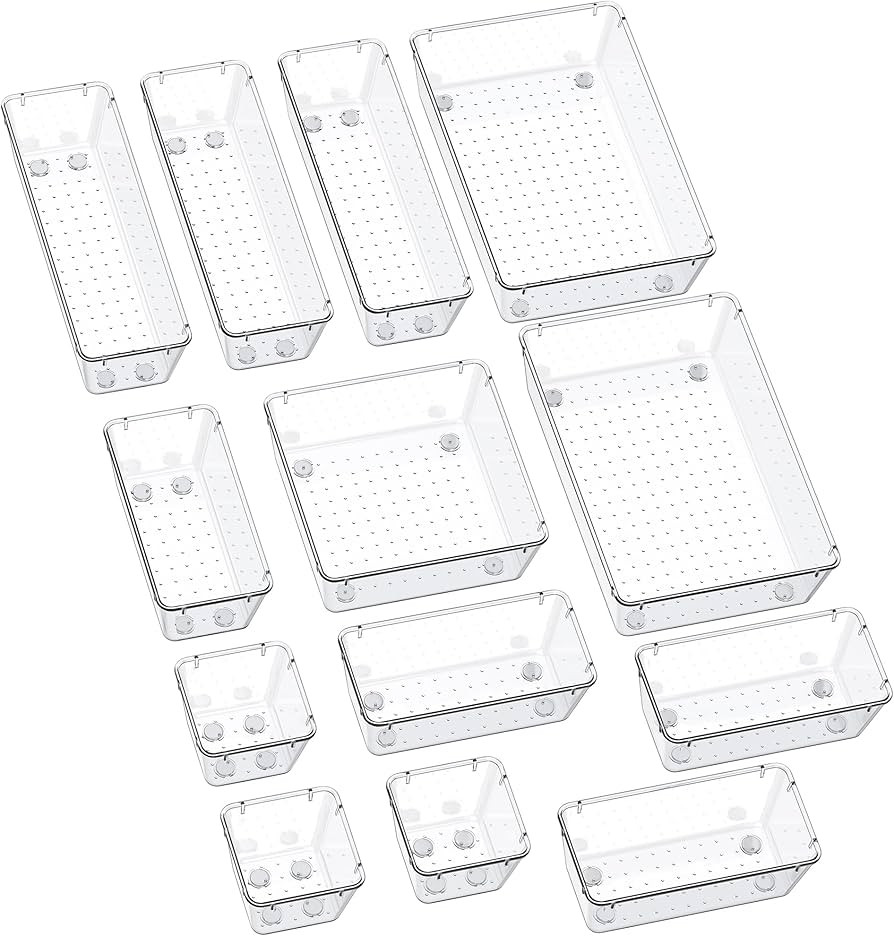 SMARTAKE 13-Piece Drawer Organizers with Non-Slip Silicone Pads, 5-Size Desk Drawer Organizer Tra... | Amazon (US)