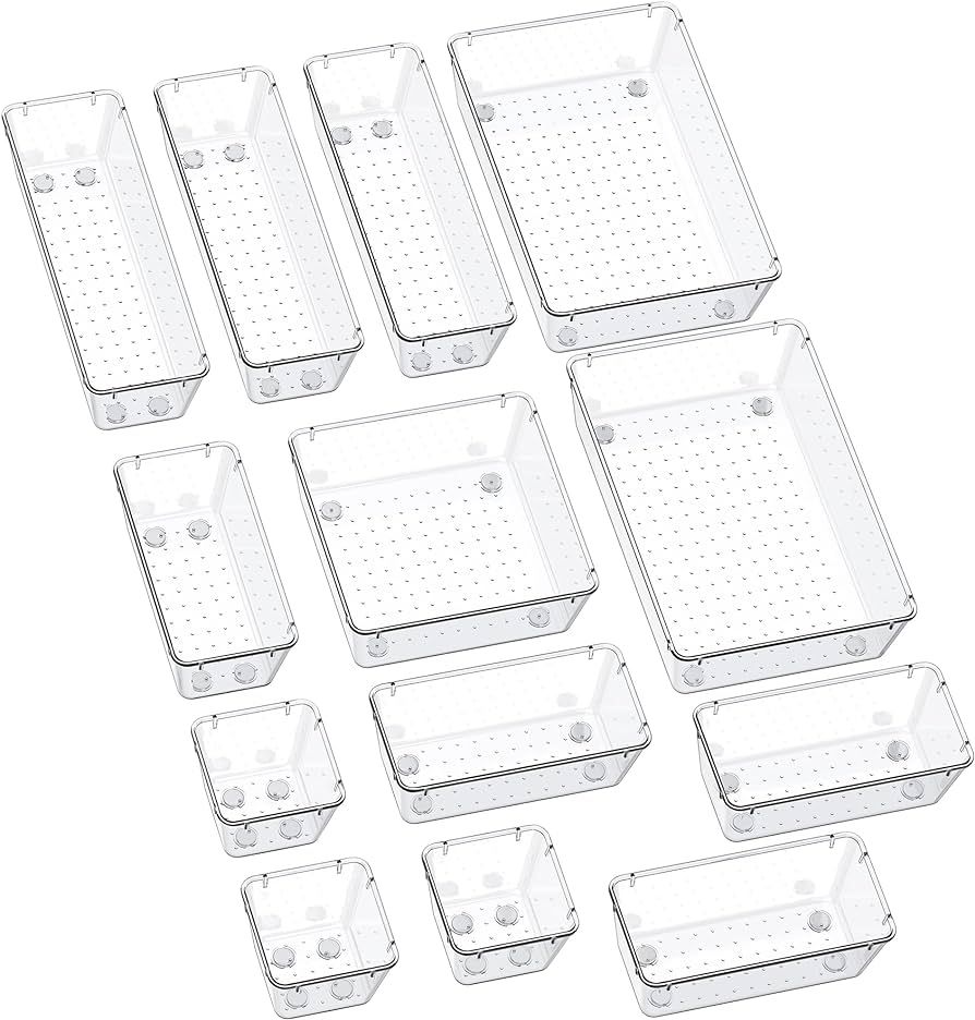 SMARTAKE 13-Piece Drawer Organizers with Non-Slip Silicone Pads, 5-Size Desk Drawer Organizer Tra... | Amazon (US)