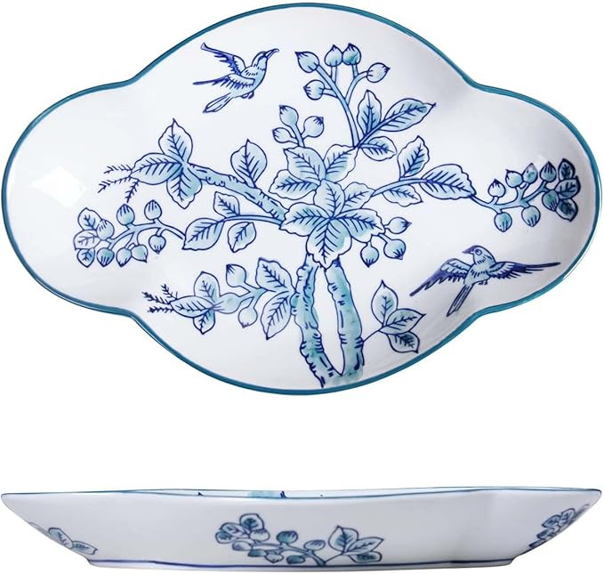 Oval Ceramic Dessert Plates 9.8 Inch, Hand-Painted Blue and White Porcelain Tray for Serving Frui... | Amazon (US)