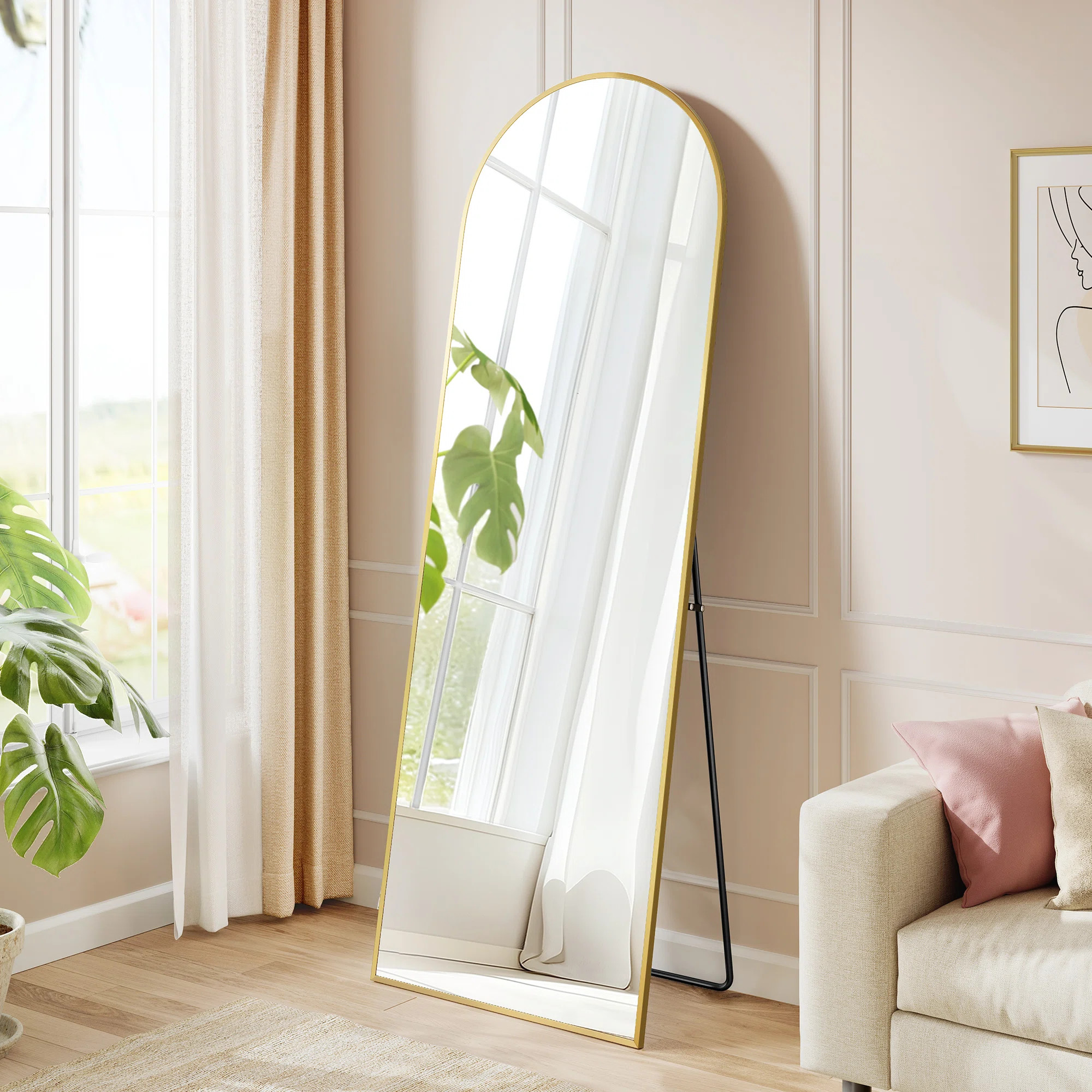 Full Length Mirror, 160 X 50 Cm, Arched Full Body Mirror With Stand, Aluminium Alloy Frame Floor ... | Wayfair UK